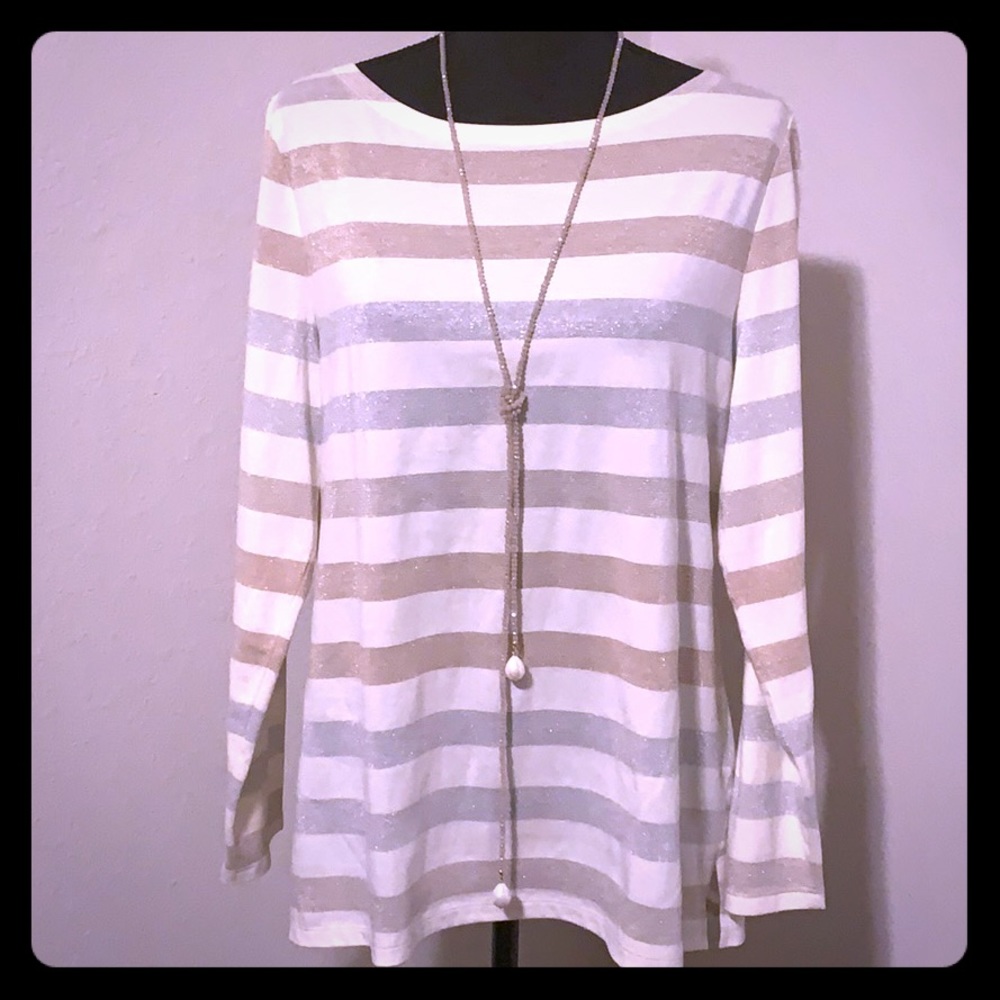 Talbots crew-neck shimmer stripes LP (039)